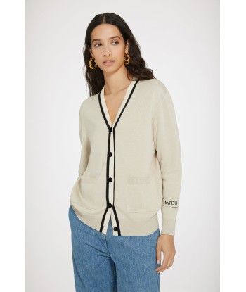 Cardigan con collo a contrasto in cotone e lana livraison gratuite