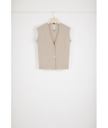 Cardigan smanicato con trecce in lana con colletto removibile livraison gratuite